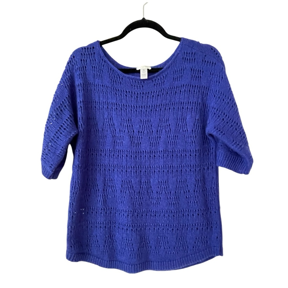 Chicos Royal Blue Short Sleeve Crocheted Sweater-Size 0 (Small)